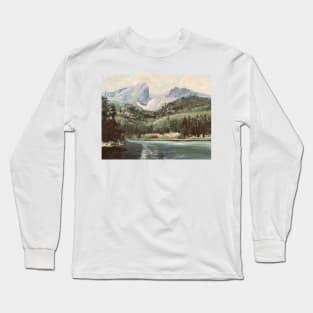 Mountain Vintage Oil on Canvas Lake Painting Long Sleeve T-Shirt